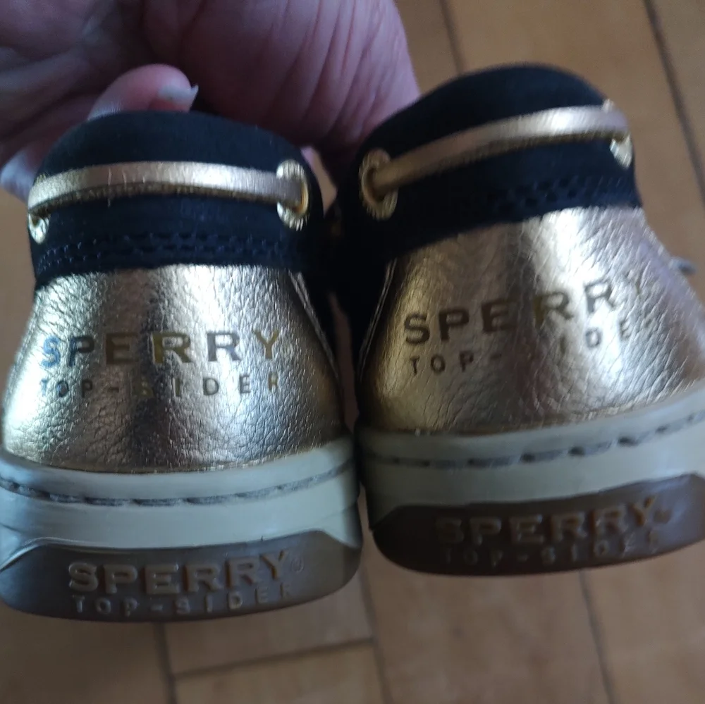 Sperry Topsider Angelfish Women's Black and Gold Glitter Boat Deck Shoes